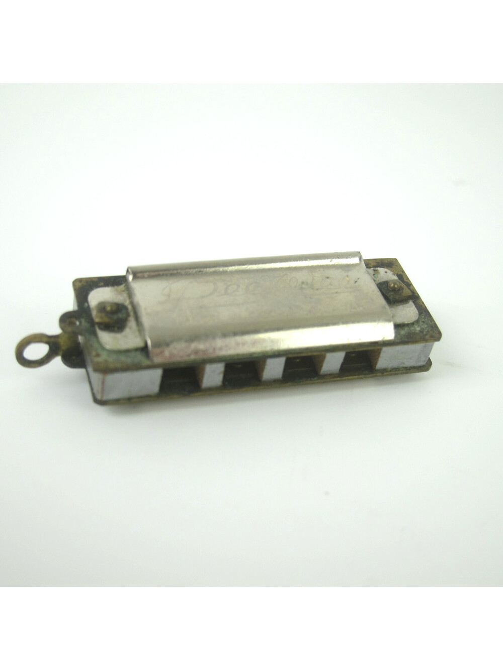 Vintage Miniature Pee Wee Harmonica 1.6" Keychain Loop Made Occupied Japan 1940s